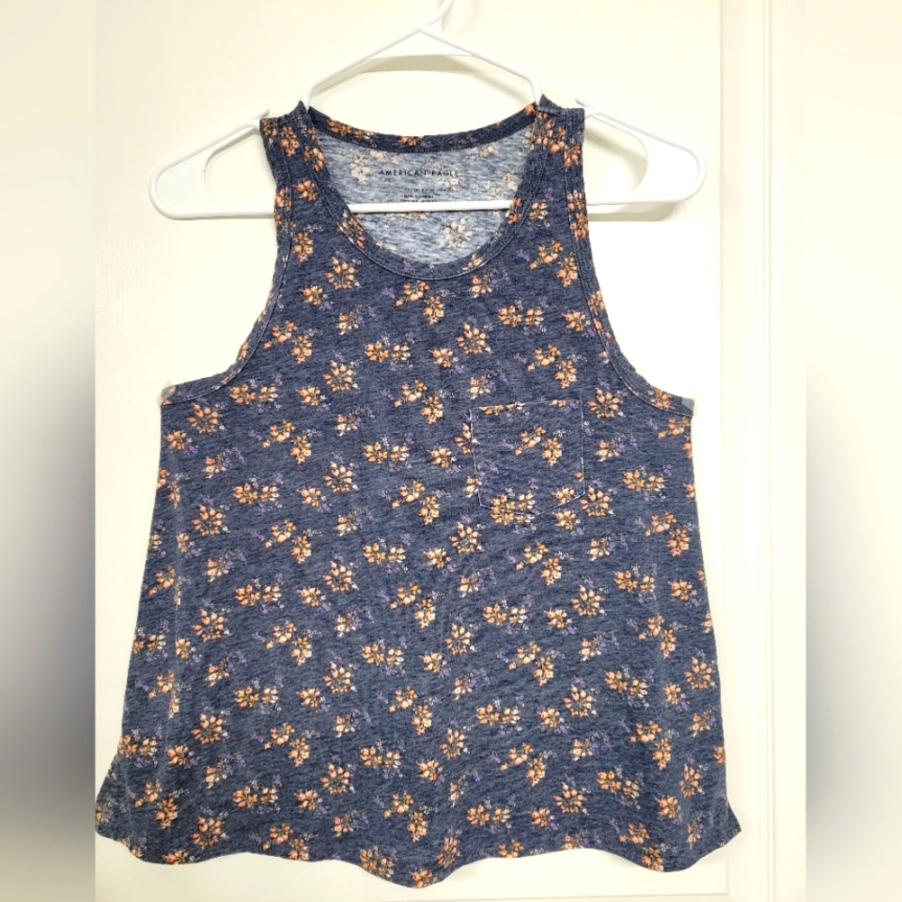 American Eagle extra small navy Blue women's tank top ditsy floral Y2k Boho